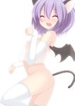  animal_ears bare_shoulders bat_wings blush bottomless cat_ears cat_tail chimunge closed_eyes kemonomimi_mode open_mouth paw_pose purple_hair remilia_scarlet see-through short_hair simple_background solo strapless tail thighhighs touhou tubetop white_background white_legwear wings 