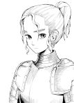  1girl armor breastplate closed_mouth forehead greyscale high_ponytail highres knight looking_at_viewer monochrome mrsusan_desu original pauldrons plate_armor short_hair shoulder_armor solo upper_body 