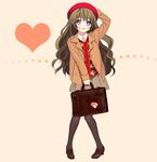  argyle cardigan coat copyright_request heart highres long_hair pantyhose piyodera_mucha purple_eyes simple_background smile solo very_long_hair 