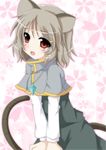  animal_ears blush capelet gem grey_hair hair_ornament hairclip jewelry masiromu mouse_ears mouse_tail nazrin necklace open_mouth pendant red_eyes shirt short_hair skirt skirt_set solo tail touhou v_arms 