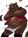 2024 3:4 anthro asian_clothing belly big_belly brown_body brown_fur canid canine clothing east_asian_clothing fundoshi fur hi_res humanoid_hands japanese_clothing kemono leaf male mammal navel overweight overweight_male q83561965 raccoon_dog simple_background solo tanuki underwear white_background white_clothing white_fundoshi white_underwear