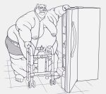 absurd_res anthro appliance dewlap_(anatomy) female floor fridge gulonine hair hi_res hilde_albrecht huge_thighs kitchen kitchen_appliance leaning mammal mask medical_instrument mobility_scooter morbidly_obese morbidly_obese_female mostly_nude mustelid musteline obese obese_female overweight overweight_female oxygen_mask scientific_instrument solo thick_thighs tile tile_floor torjen wolverine