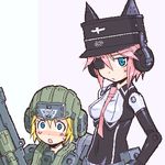  artist_request blonde_hair blue_eyes busou_shinki doll_joints green_eyes hat helmet lowres multiple_girls murmeltier oekaki pink_hair zelnogrard 