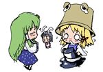  animal_ears baku_taso bunny_ears chibi hat inaba_tewi kochiya_sanae moriya_suwako multiple_girls touhou 