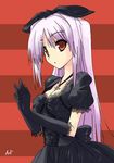  aonagi_hayate bad_id bad_pixiv_id bow copyright_request dress elbow_gloves gloves gothic gothic_lolita hair_bow jewelry lace lavender_hair lolita_fashion long_hair necklace solo 