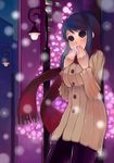  aco_(koaya_ako) bad_id bad_pixiv_id blue_eyes blue_hair breath cold long_hair night original pantyhose scarf snow solo sweater 