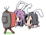  :&lt; animal_ears baku_taso bunny_ears chibi inaba_tewi lying multiple_girls on_stomach reisen_udongein_inaba television touhou 