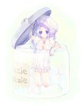  :o breasts cleavage cup dress food hat in_container in_cup kneeling long_hair marshmallow medium_breasts minase_ruruu minigirl original purple_eyes solo wavy_hair 