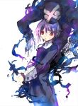  androgynous bad_id bad_pixiv_id crona_(soul_eater) long_sleeves purple_hair ragnarok_(demon_sword) red_eyes short_hair simple_background sleeve_cuffs smoke soul_eater tsuchiya_akira tunic white_background 