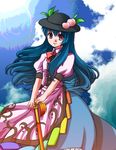  bad_id bad_pixiv_id blue_hair food fruit hinanawi_tenshi long_hair lowres mito_ayame peach solo sword sword_of_hisou touhou weapon 