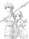  1girl character_request dwarf greyscale human_(lineage_2) kanzeon lineage lineage_2 monochrome pointing polearm weapon 