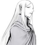  claymore cloak collar greyscale irene_(claymore) long_hair monochrome pointy_ears solo yamawaku 