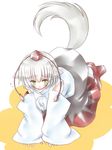  animal_ears dog_tail geta hat inubashiri_momiji solo suzuki_ao tail tengu-geta tokin_hat touhou white_hair wolf_ears 