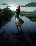  bad_id bad_pixiv_id boots bsan bush cloud copyright_request long_hair pink_hair pond sky socks solo twilight water 
