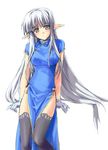  china_dress chinese_clothes copyright_request dress elf gloves long_hair minamino_kanata pointy_ears solo thighhighs white_hair yellow_eyes 