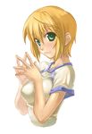  blonde_hair chikugen_shiina copyright_request green_eyes short_hair solo 