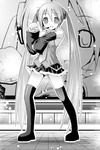  greyscale hatsune_miku long_hair monochrome oniyazu_kakashi solo thighhighs twintails very_long_hair vocaloid zettai_ryouiki 