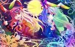  animal_ears bad_id bad_pixiv_id bunny_ears colorful dual_persona kazu_(muchuukai) long_hair middle_finger multiple_girls reisen_udongein_inaba ribbon touhou 