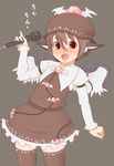  blush fang hat microphone mystia_lorelei pink_hair short_hair solo thighhighs torque touhou wings zettai_ryouiki 