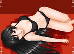  barefoot bikini black_bikini black_hair ews kaibutsu_oujo kamura_reiri long_hair lying red_eyes solo swimsuit 