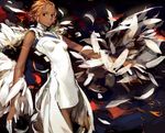  bandages blonde_hair copyright_request dark_skin feathers panamaman red_eyes solo wings 