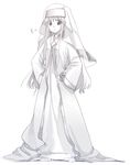  bangs closed_mouth full_body greyscale ikawa_waki index long_hair long_sleeves looking_at_viewer monochrome nun robe sidelocks smile solo standing to_aru_majutsu_no_index veil 