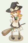  apron bad_id bad_pixiv_id blonde_hair bow broom broom_riding chibi dress hat kirisame_marisa solo touhou witch_hat 