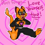 &lt;3 ambiguous_species anthro clothed clothing digital_media_(artwork) eyewear fur gesture hand_heart holidays hoodie male orange_body orange_fur pink_eyes pink_nose silly smile solo solo_focus sunglasses topwear valentine&#039;s_day