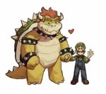 2boys bowser couple deformed full_body furry furry_with_non-furry heart holding_hands interspecies looking_at_viewer luigi m0kaccinoh male_focus mario_(series) multiple_boys short_hair solid_circle_eyes standing thick_eyebrows waving yaoi 