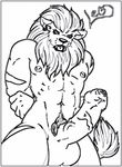  arms_behind_back balls black_and_white digimon ear_piercing feline gay leomon lion looking_at_viewer male mammal mane monochrome open_mouth penis piercing plain_background simple_background sketch solo vein white_background 