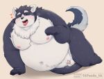 &lt;3 2024 96panda anthro balls belly big_belly blush bodily_fluids canid canine canis domestic_dog flaccid genital_fluids genitals harima hi_res kemono male mammal micropenis moobs musk navel nipples overweight overweight_male penis precum simple_background small_penis solo tamacolle tongue tongue_out