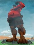 absurd_res anthro bear belly bulge city clothed clothing hi_res justagoodboy macro mammal solo
