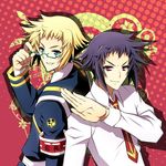  armband black_hair blonde_hair blue_eyes dual_persona glasses hitoyoshi_zenkichi medaka_box multiple_boys necktie red_eyes school_uniform soritari 