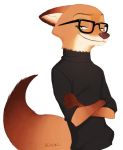  anthro canine clothed clothing disney eyewear fox glasses happy hipster inner_ear_fluff jinial male mammal nick_wilde signature smile solo sweater zootopia 