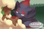  blue_eyes blush cub dagasi erection fellatio female fluffy foreskin_play interspecies japanese_text licking male nintendo open_mouth oral oral_sex penis pok&#233;mon pok&eacute;mon sex straight sweat text tongue tongue_out translated translation_request uncut video_games whimsicott young zorua 