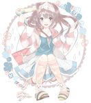  :d bad_id bad_pixiv_id blue_eyes brown_hair drying drying_hair hair_dryer holding open_mouth original saki_hajime skirt slippers smile socks solo 