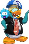 alpha_channel ambiguous_gender avian bird black_clothing black_shirt black_topwear blonde_hair clothing club_penguin duo fish_print full-length_portrait hair hi_res looking_at_viewer male multicolored_clothing multicolored_shirt multicolored_topwear official_art open_mouth penguin portrait print_necktie puffle shirt short_hair short_sleeves snorkel toony topwear two_tone_clothing two_tone_shirt two_tone_topwear umbrella_hat unknown_artist upper_teeth_only white_clothing white_shirt white_topwear