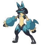 1:1 alternate_form ambiguous_gender black_body black_fur blue_body blue_fur chest_spike different_artstyle emulation feral fur generation_4_pokemon hi_res lucario nintendo pokemon pokemon_(species) reallydarkandwindie red_eyes simple_background sleeves solo spikes spikes_(anatomy) standing white_background