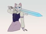 ale-tie anthro blue_eyes clothed clothing domestic_cat dreamworks dress dulcinea_(puss_in_boots) felid feline felis female fur goodsword_(puss_in_boots) hi_res mammal melee_weapon puss_in_boots_(dreamworks) solo sword weapon white_body white_fur