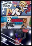 anthro canid canine canis cheetah comic dialogue domestic_cat domestic_dog dream_mirage duo felid feline felis female hi_res male mammal mephitid sarana_(knotthere) skunk text wrestling