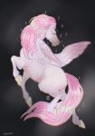 anatomically_correct blue_eyes digital_media_(artwork) equid equine feral hair hi_res hooves line_art long_mane long_tail looking_at_viewer mammal pegasus pink_body pink_hair ponynok sparkles tail wings