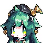  &gt;_&lt; 1girl 1other animated animated_gif closed_eyes closed_mouth downvote_(downvote_me) explosion green_eyes green_hair honkai:_star_rail honkai_(series) huohuo_(honkai:_star_rail) open_mouth pixel_art simple_background solo_focus white_background 