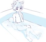 2024 absurd_res anthro aogami bathing bathtub canid canine canis domestic_dog female flat_chested fur hair hi_res mammal nude partially_submerged pawpads sexual_exploration shiba_inu solo spitz tail wet