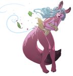  anthro blue_eyes blue_hair blush breasts canine embarrassed female fobbit fox hair hybrid lagomorph mammal mistresssparkles pink plain_background rabbit solo surprise towel white_background wind 