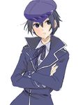  androgynous bad_id bad_pixiv_id blue_hair cabbie_hat can't_be_this_cute crossdressing crossed_arms detective expressionless hat looking_away persona persona_4 reverse_trap shirogane_naoto short_hair solo standing usagi812 wavy_hair 