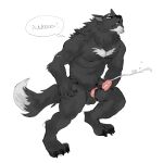 2024 absurd_res anthro awoo biceps canid canine canis ejaculation erection eyes_closed fur grey_body grey_fur hi_res howl male mammal masturbation pecs scar simple_background solo speech_bubble tigrugo white_background white_body white_fur wolf