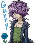  bad_id bad_pixiv_id blue_flower blue_rose character_name flower garry_(ib) highres ib jacket male_focus purple_eyes purple_hair rose solo tabix0819 