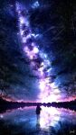  1girl highres kumeki_(kk4615) lake meteor_shower milky_way original outdoors scenery silhouette sky star_(sky) tree water 