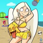 angel big_breasts breasts clash_of_clans cleavage clothed clothing empty_eyes feathered_wings feathers feetfish female hair hand_behind_head healer_(clash_of_clans) humanoid navel smile solo swimwear tan_body tan_skin thick_thighs white_body white_eyes white_feathers white_hair wide_hips winged_humanoid wings yellow_clothing yellow_swimwear
