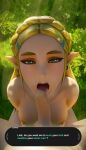  absurdres blonde_hair breasts fellatio fugtrup green_eyes highres link medium_breasts naughty_face non-web_source oral pov princess_zelda speech_bubble the_legend_of_zelda the_legend_of_zelda:_breath_of_the_wild 